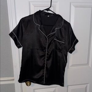 Black Satin Women's Pajama Top